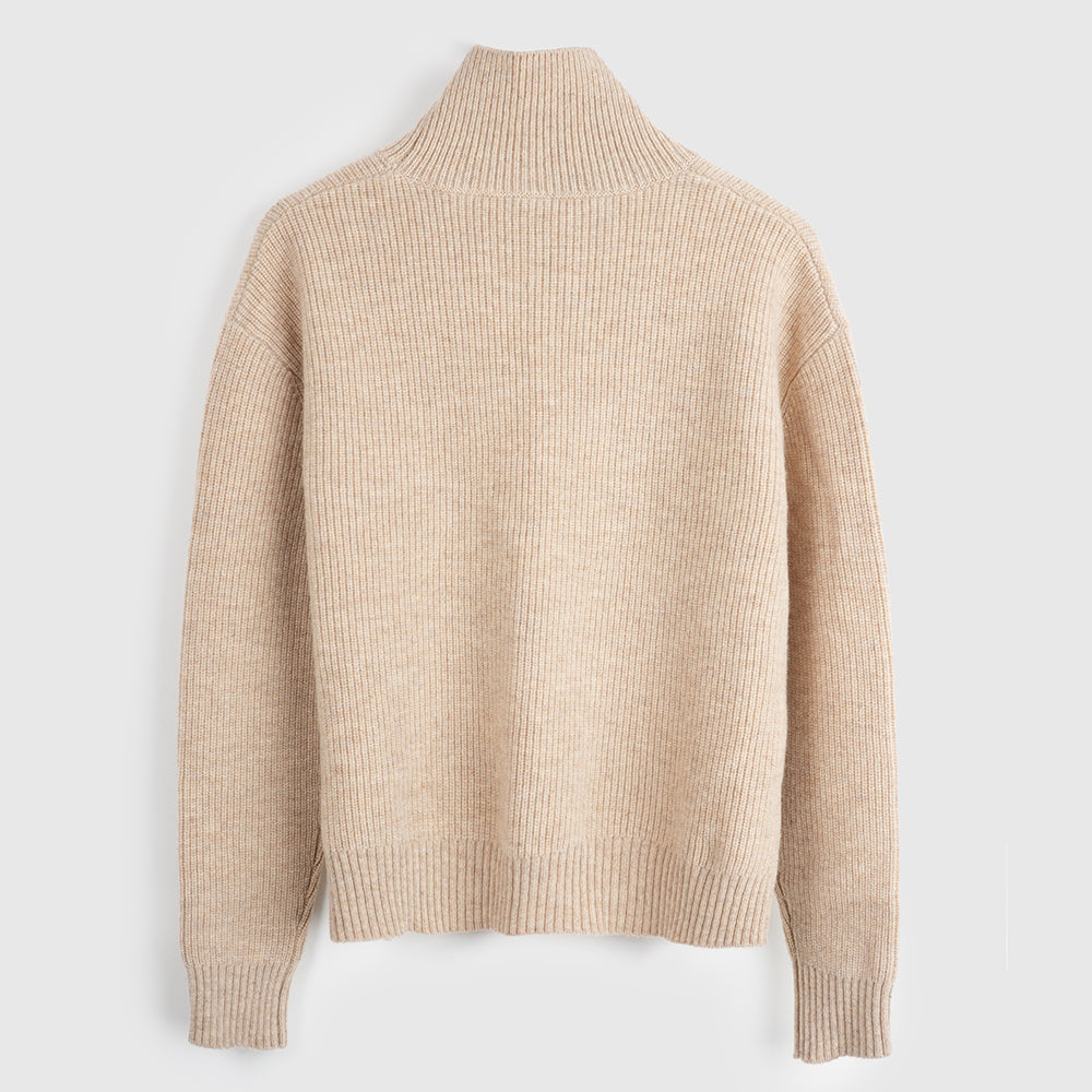 Femme Pull col montant en mérinos Herdwick (Oatmeal)