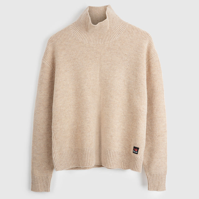 Femme Pull col montant en mérinos Herdwick (Oatmeal)