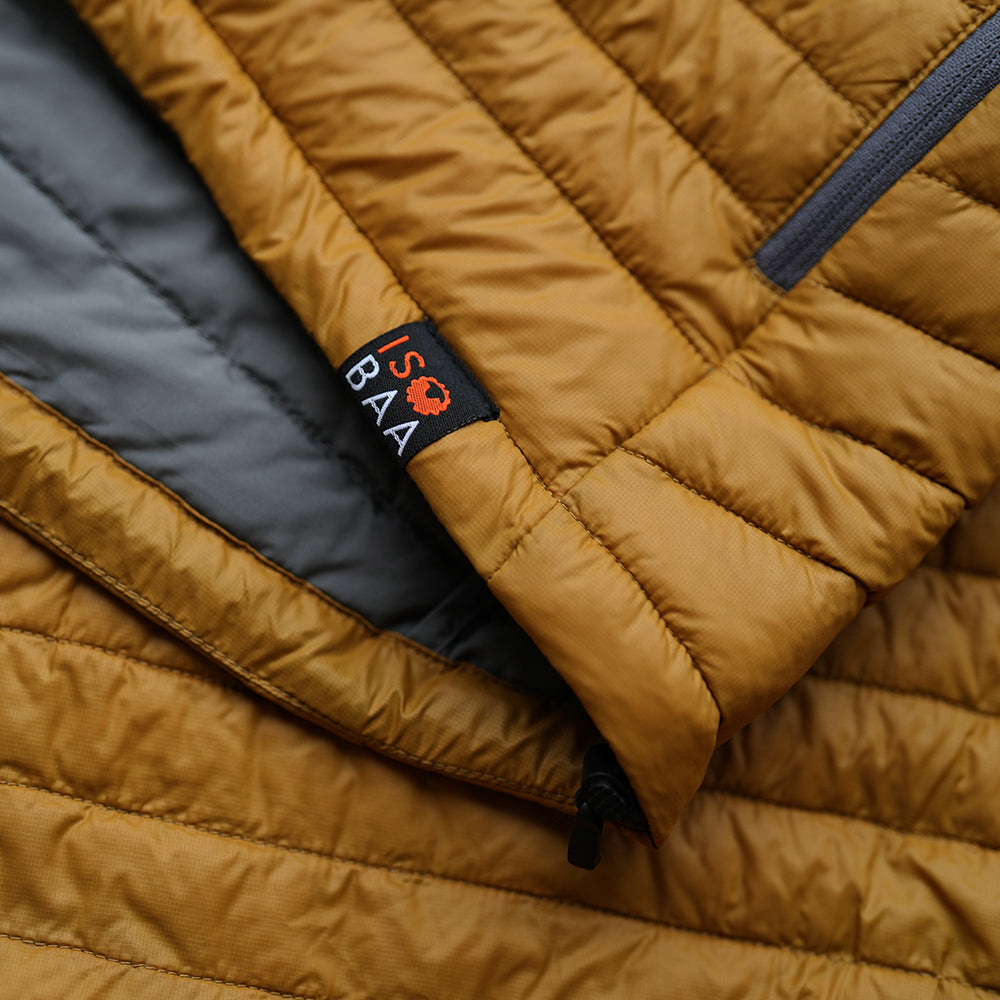 Isobaa | Mens Merino Wool Insulated Jacket (Mustard/Smoke) | Innovative and sustainable design with our Merino jacket.