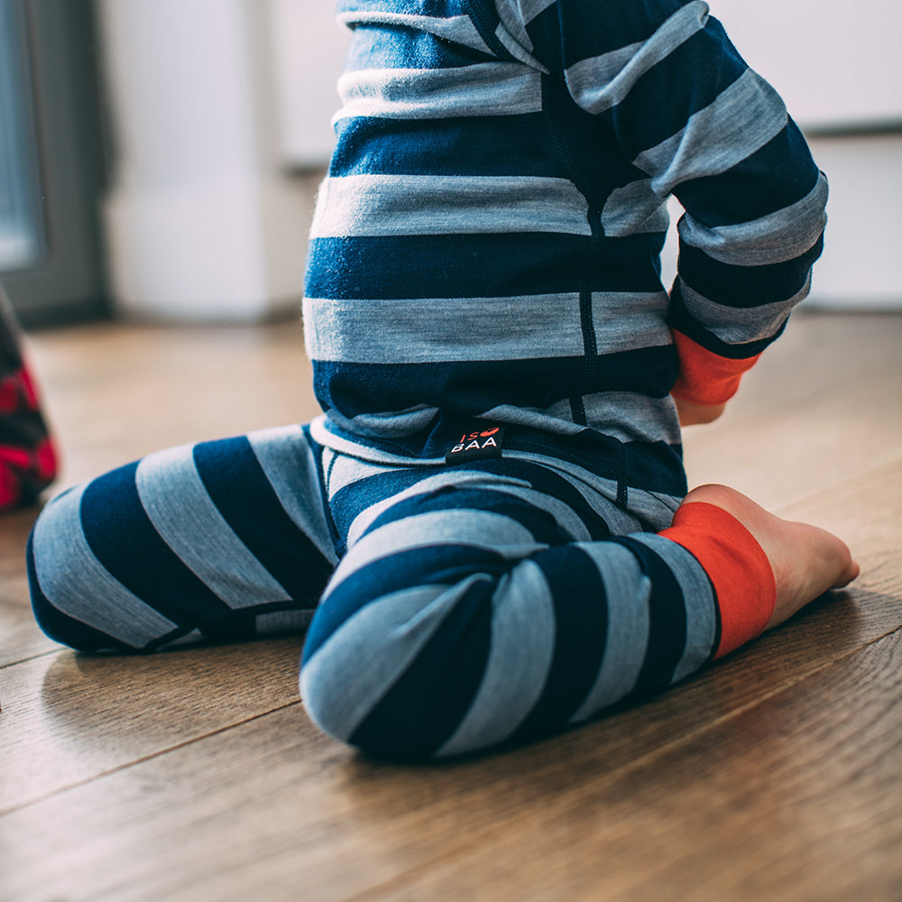 Isobaa | Kids Merino Blend 200 Leggings (Stripe Navy/Sky) | Gift all-day comfort and performance with Isobaa's Merino Wool tights.