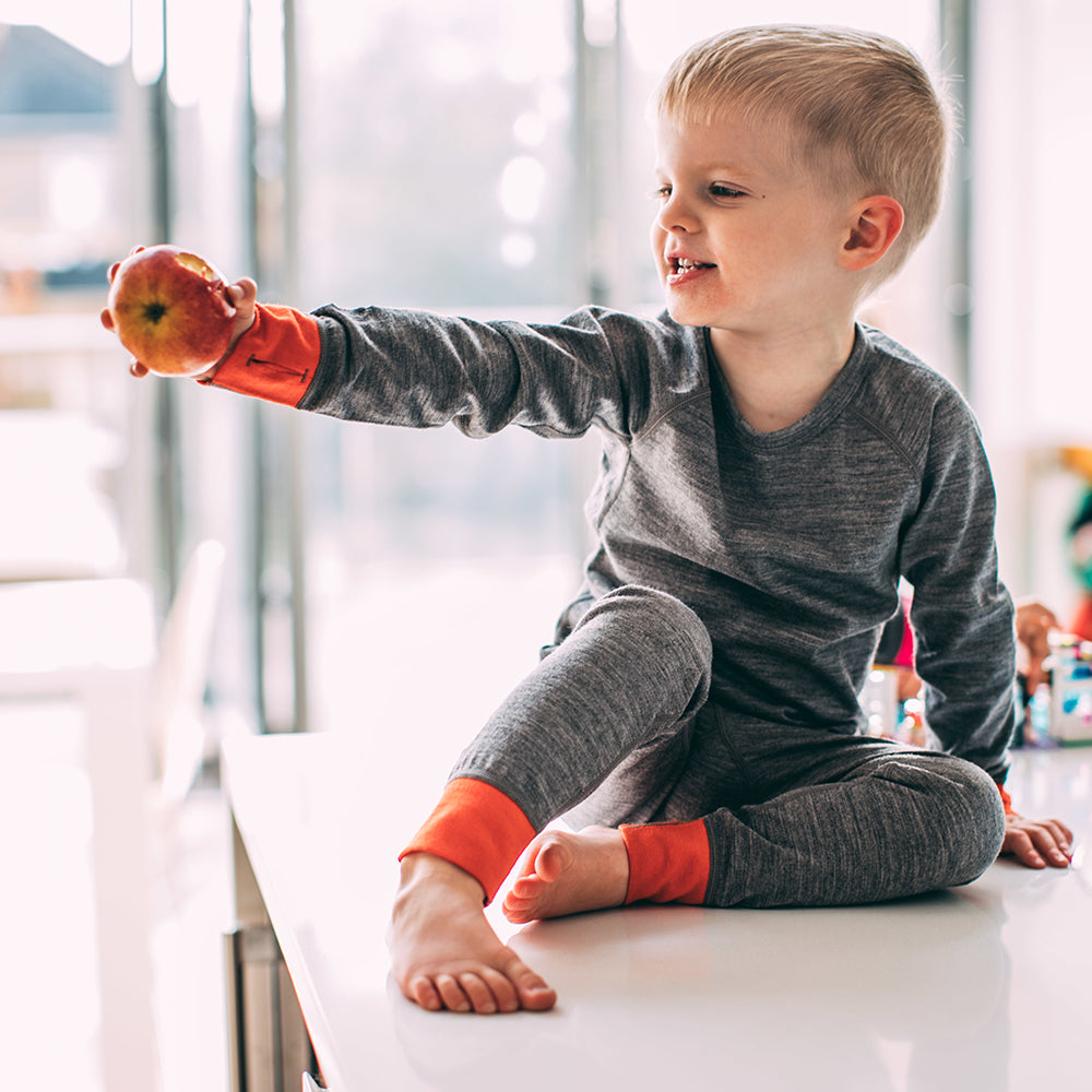 Isobaa | Kids Merino Blend 200 Leggings (Charcoal/Orange) | Gift all-day comfort and performance with Isobaa's Merino Wool tights.