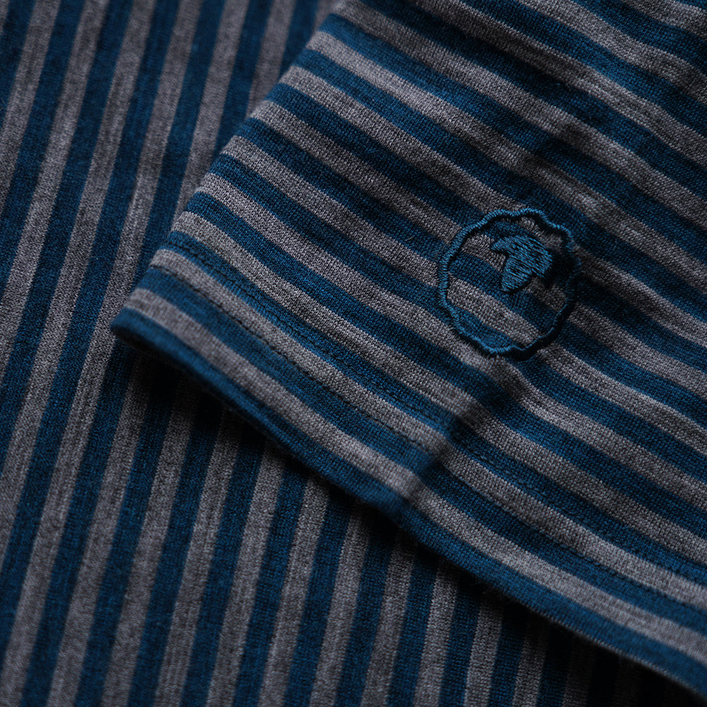 Isobaa | Womens Merino 150 Short Sleeve Crew (Stripe Petrol/Charcoal) | Gear up for performance and comfort with Isobaa's technical Merino short-sleeved top.