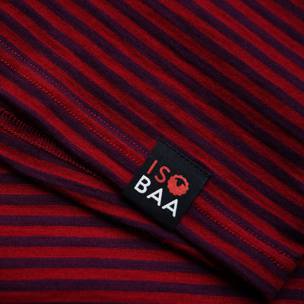 Isobaa | Mens Merino 180 Short Sleeve Polo Shirt (Stripe Red/Wine) | The ultimate Merino wool polo  – perfect for weekend hikes, bike commutes, post-adventure coffee stops, office days, and everything in-between.