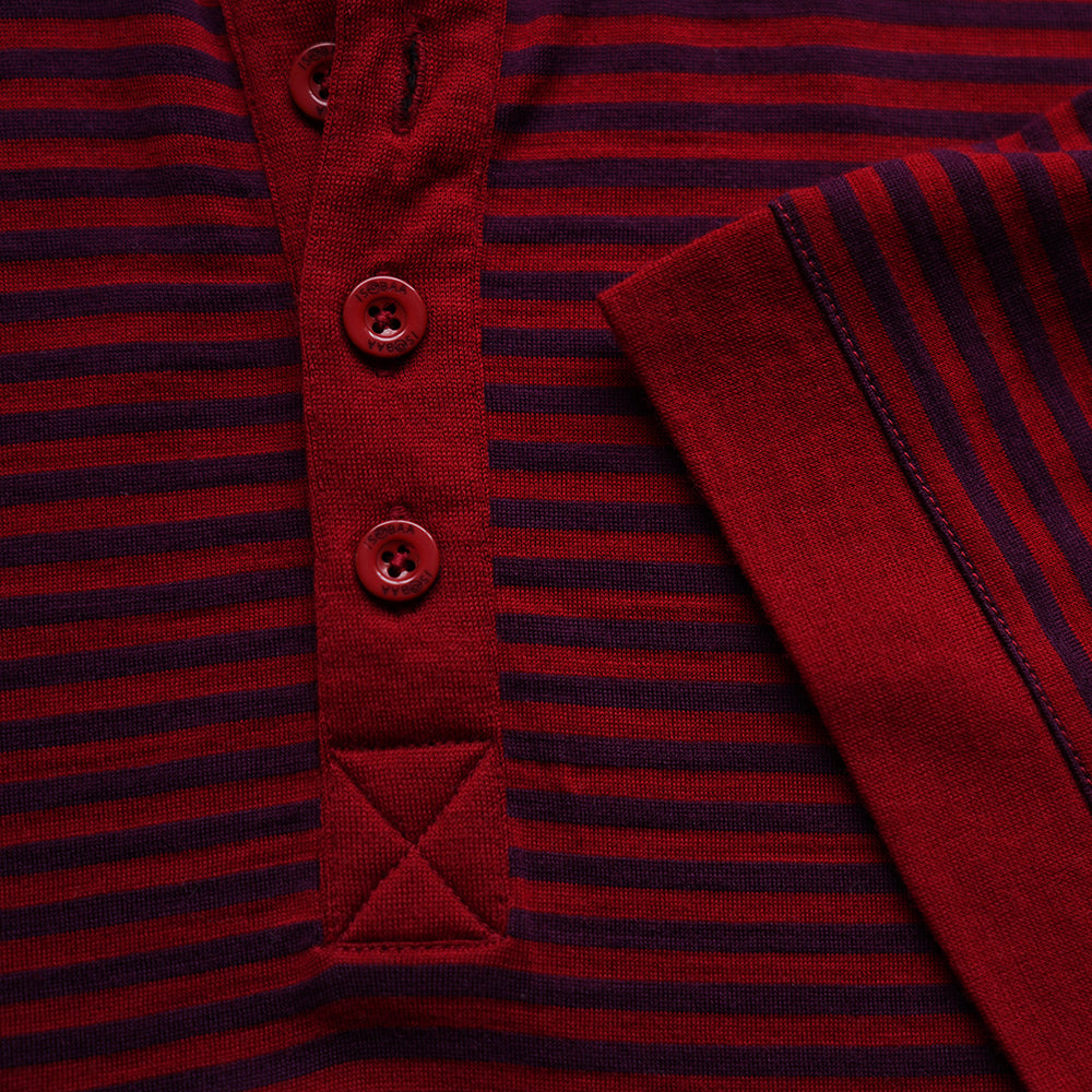 Isobaa | Mens Merino 180 Short Sleeve Polo Shirt (Stripe Red/Wine) | The ultimate Merino wool polo  – perfect for weekend hikes, bike commutes, post-adventure coffee stops, office days, and everything in-between.