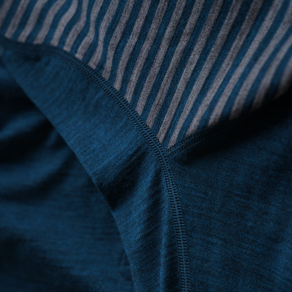 Isobaa | Mens Merino 200 Zip Neck Hoodie (Stripe Petrol/Charcoal) | The ultimate 200gm Merino wool hoodie.