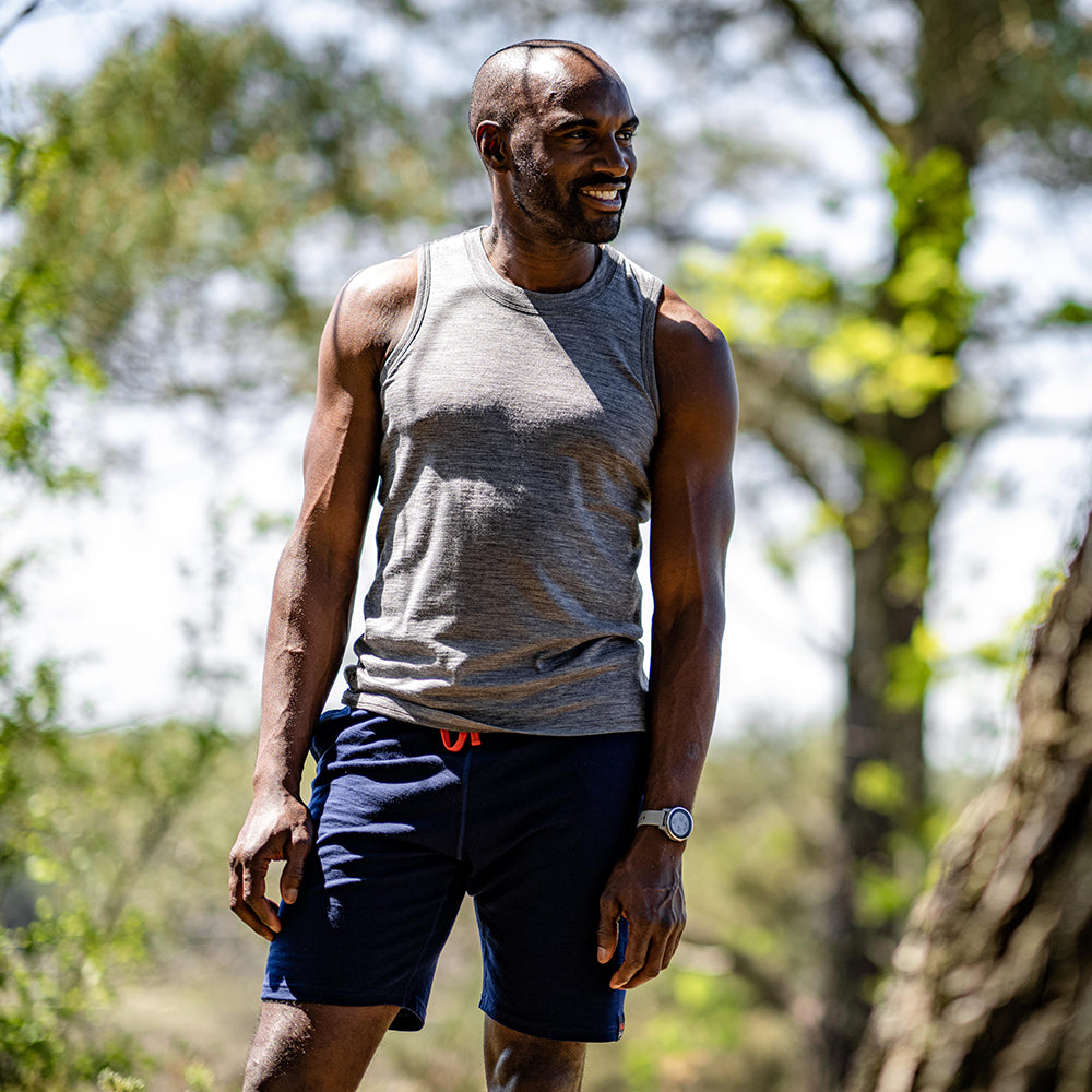 Isobaa | Mens Merino 200 Shorts (Navy) | Our premium 200gm Merino wool shorts are ideal for exercise, post-workout relaxation, weekend lounging, errands, or tackling your daily routines – experience unmatched softness, natural temperature regulation, and odour-resistance. | Model: Michael