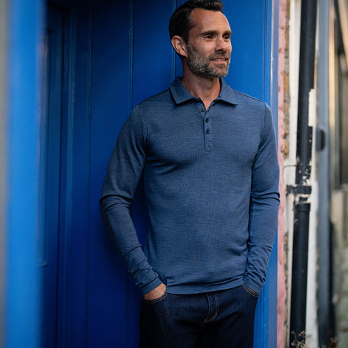 Merino 200 Long-Sleeve Polo (Denim/Navy)