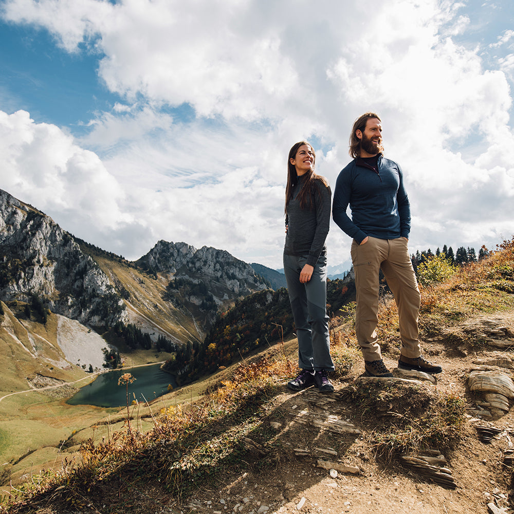 Isobaa | Mens Merino 200 Long Sleeve Zip Neck (Denim) | Experience the best of 200gm Merino wool with this ultimate half-zip top – your go-to for challenging hikes, chilly bike commutes, post-workout layering, and unpredictable weather. | Model: Craig
