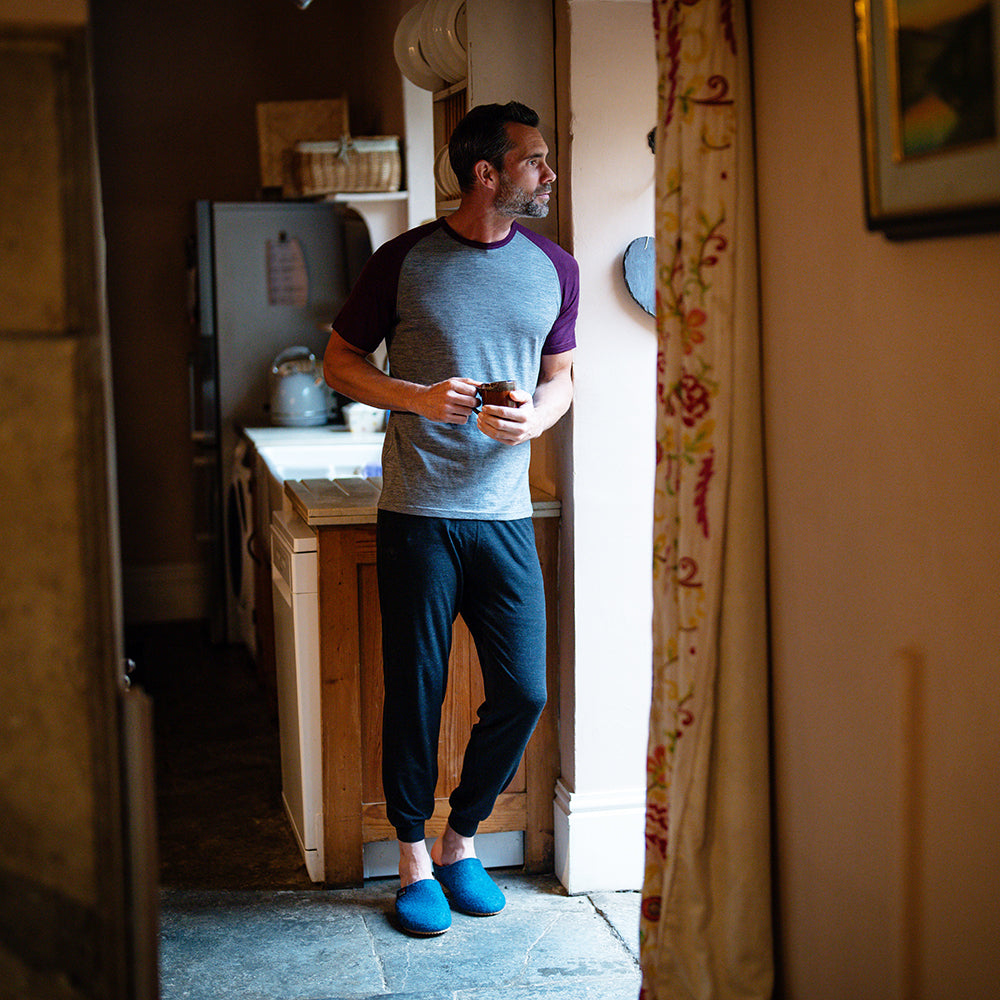 Isobaa | Mens Merino Blend 200 PJ Joggers (Black Melange) | Our superfine Merino blend joggers. | Model: Ben