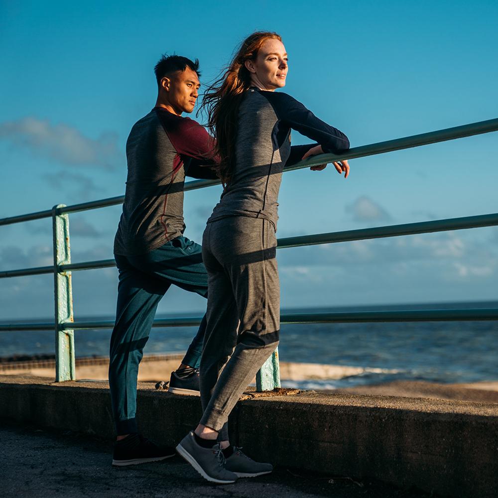 Isobaa | Mens Merino 260 Lounge Cuffed Joggers (Petrol/Lime) | Discover unparalleled comfort and versatility with our luxurious 260gm Merino wool lounge joggers. | Model: Donald