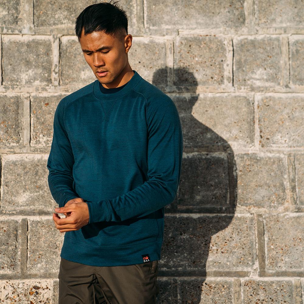 Isobaa | Mens Merino 260 Lounge Sweatshirt (Petrol) | The ultimate 260gm Merino wool sweatshirt – Your go-to for staying cosy after chilly runs, conquering weekends in style, or whenever you crave warmth without bulk. | Model: Donald