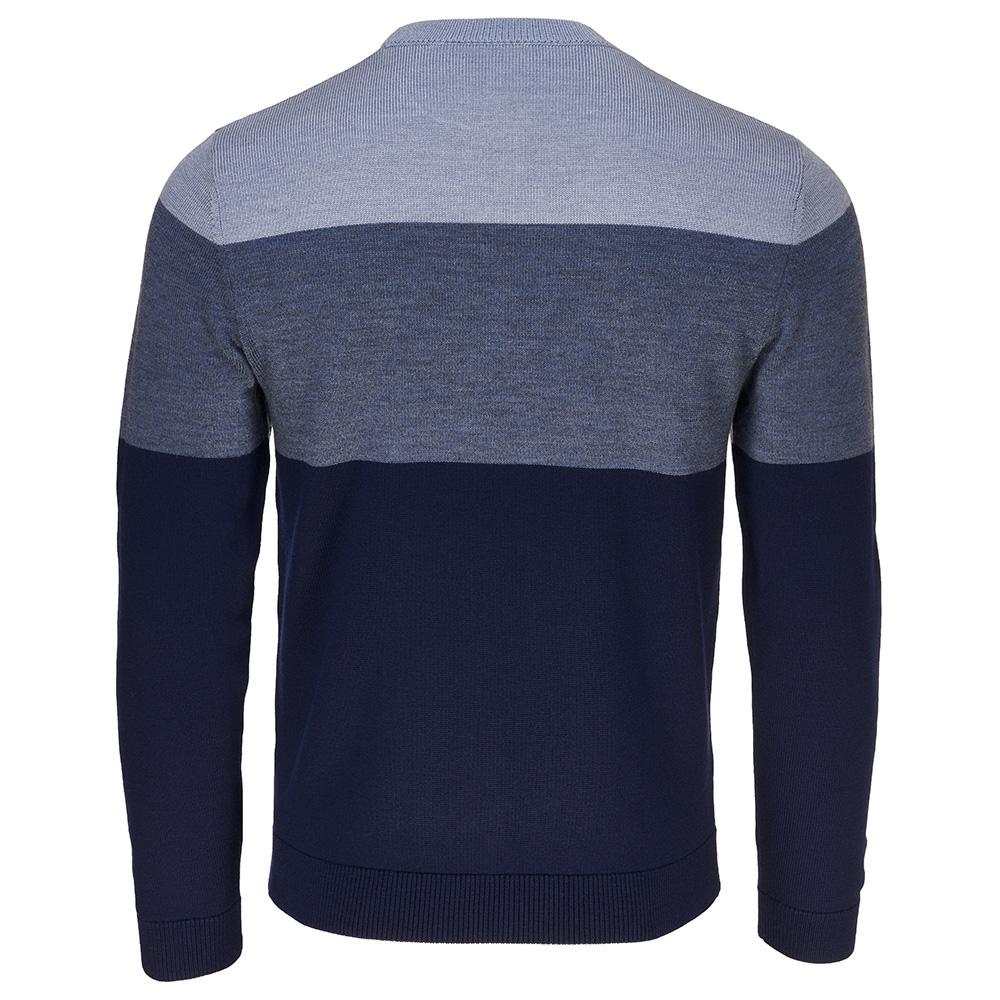 Isobaa | Mens Merino Block Stripe Sweater (Navy/Denim/Sky) | Discover effortless style and exceptional comfort with our  extrafine 9-gauge Merino wool crew neck sweater.