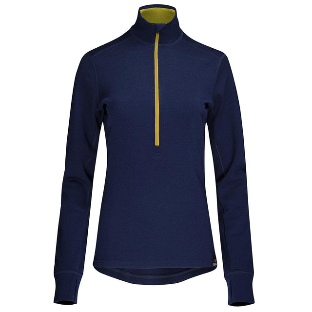 Isobaa | Womens Merino 320 Long Sleeve Half Zip (Navy/Lime) | Conquer cold trails, blustery commutes, and unpredictable weather with the ultimate Merino wool half-zip top.