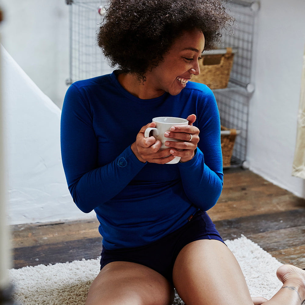 Isobaa | Womens Merino 180 Hipster Shorts (Navy) | Conquer any activity in comfort with Isobaa's superfine Merino hipster shorts. | Model: Savanah